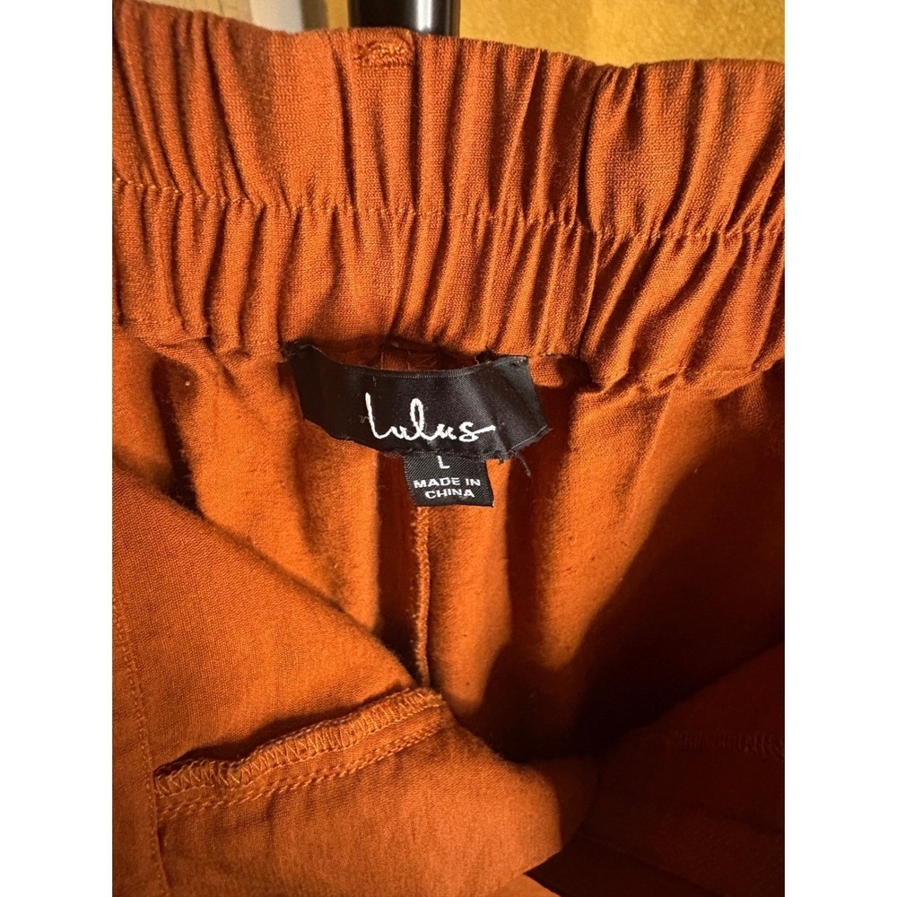 Lulus Rust Orange Linen Blend Wide Leg Pants Large Boho Trouser Cuffed Hem - Picture 4 of 6